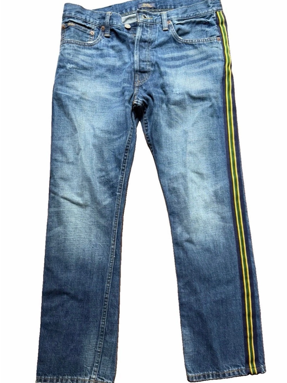 Polo Ralph Lauren Jeans Mens 32x30 Blue Varick Slim Straight Side Stripe Denim